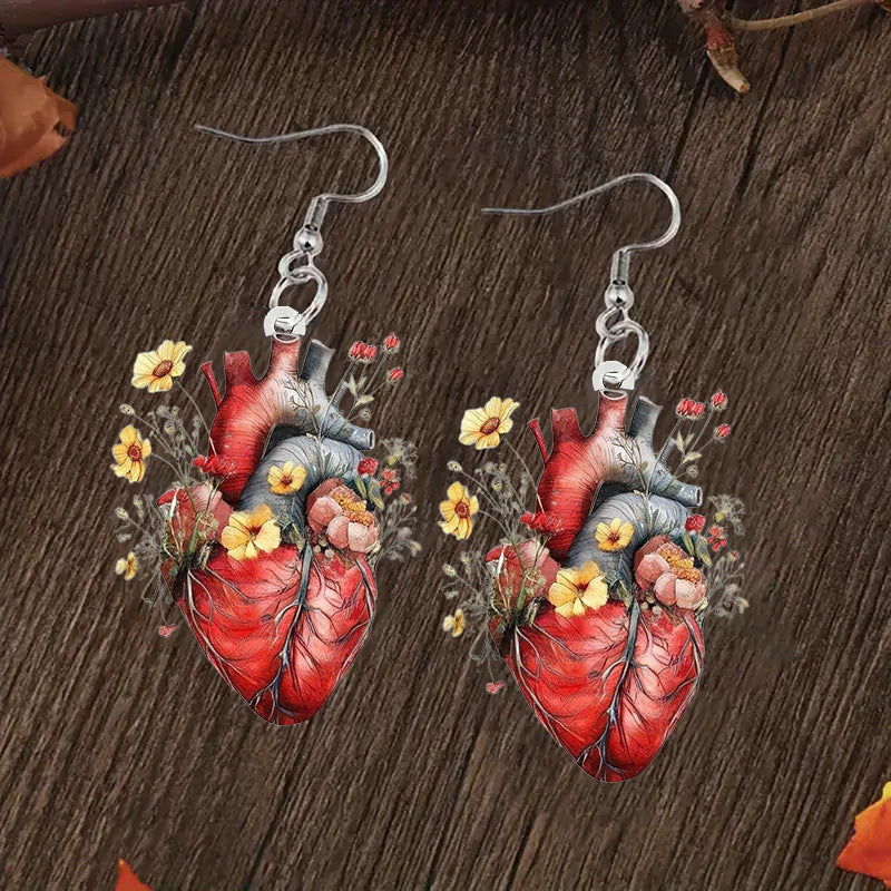 Wholesale Fashion Personalized Flowers Heart Acrylic Women's Earrings-Valentine's Day, Birthday and other perfect gifts